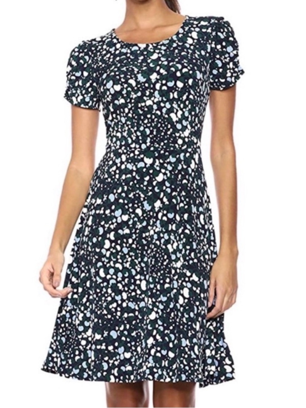 Lark & Ro Black Floral Dot A-Line Dress with Blue Accents